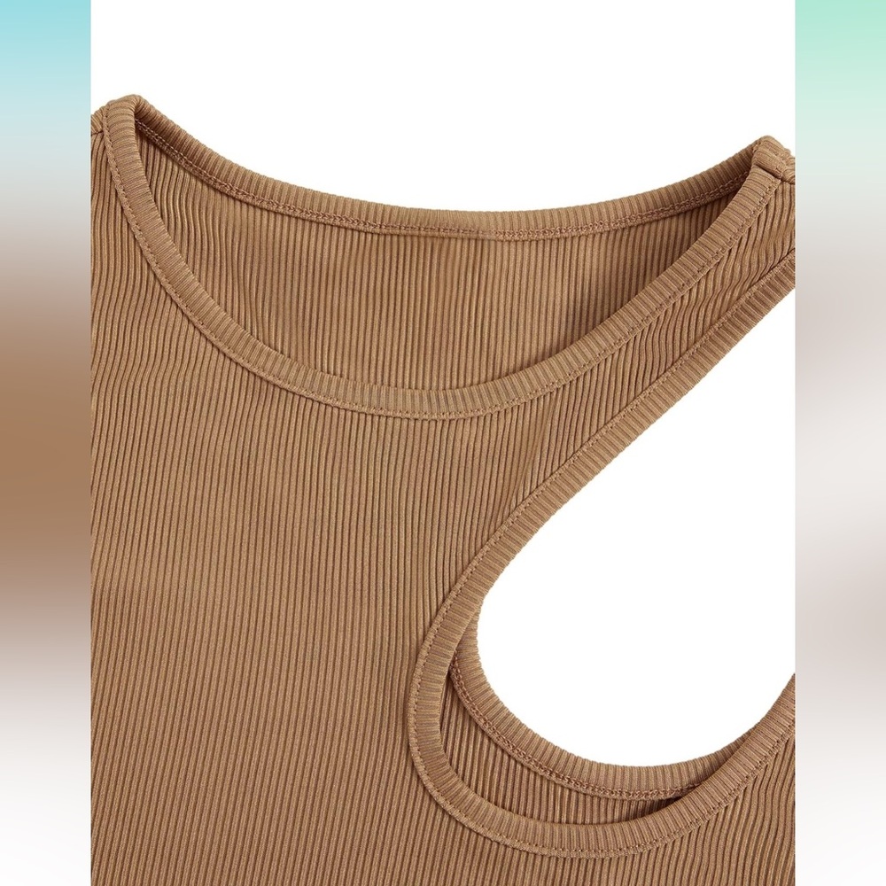 Women's Black and Tan Ribbed Cutout Crop Tank Tops - Picture 3 of 9